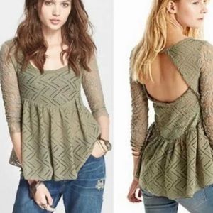 Free People "Gracie Lace" olive peplum/swing top